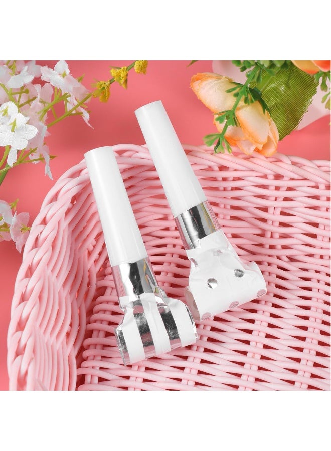 30Pcs Party Blowers, Party Blowers for Kids, Party Blowouts, Party Noise Makers Horns, Whistles with Automatic Roll-out, Birthday Blowers, Noisemakers Blow Horns Party Whistles Favors for Birthday, New Years Events (Silver/White) - Image 5